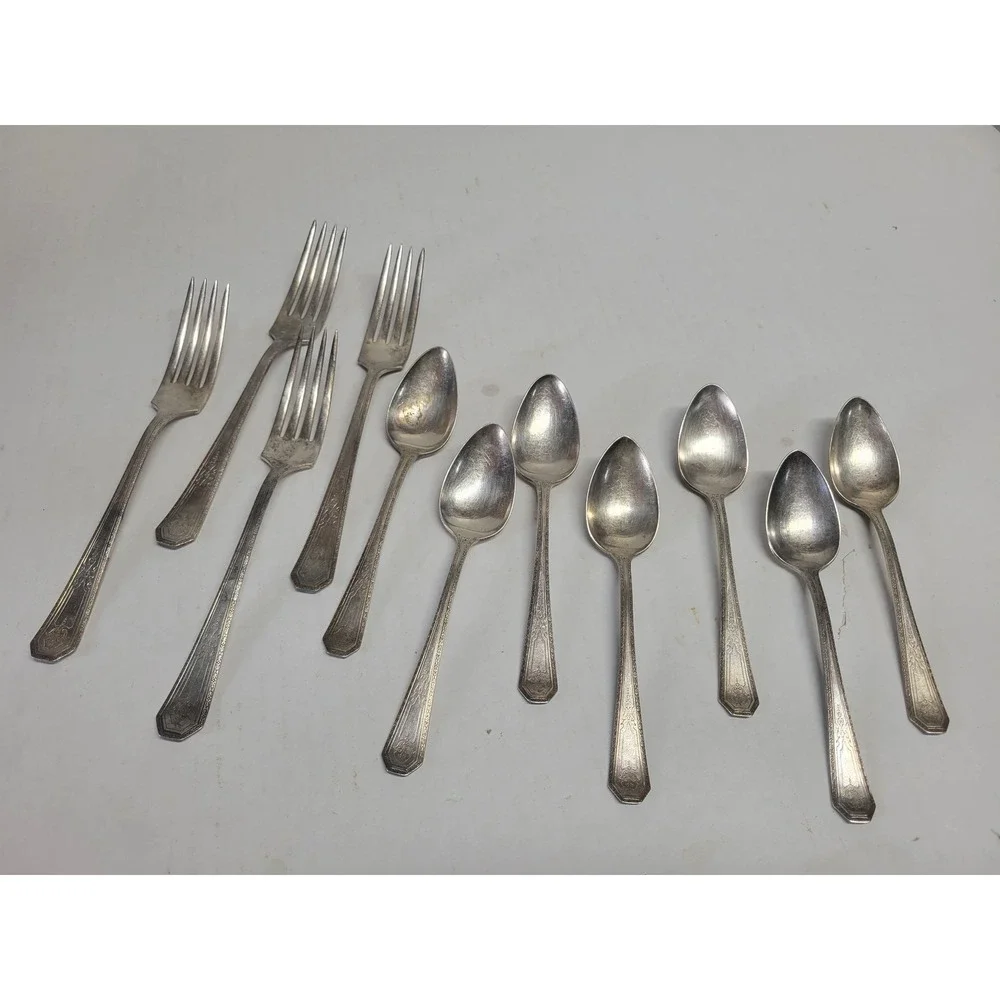 11pc Wm Rogers Mfg Co Excelsior 1934 Silverplate Flatware Set‎ 4 Forks 7 Spoons